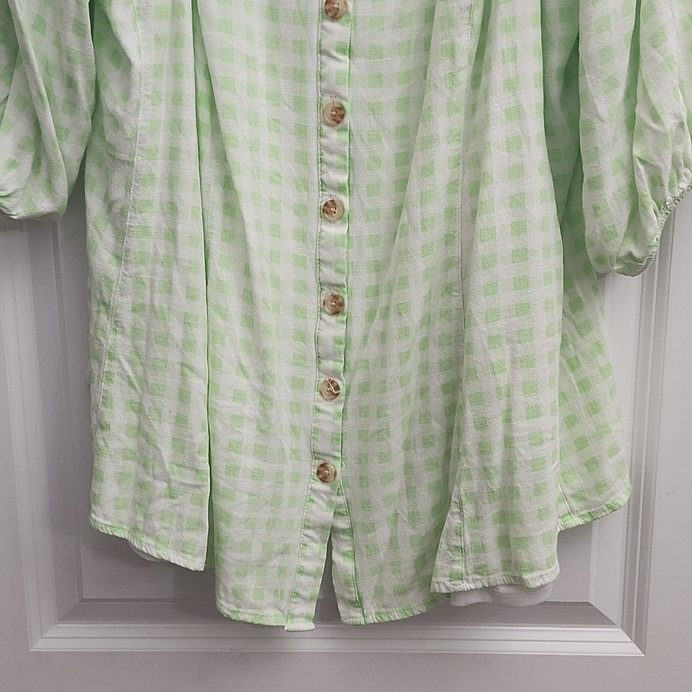 NWOT Torrid Fit and Flare Rayon Slub Button Up 3/4 Sleeve Green Gingham 3X - Picture 4 of 12